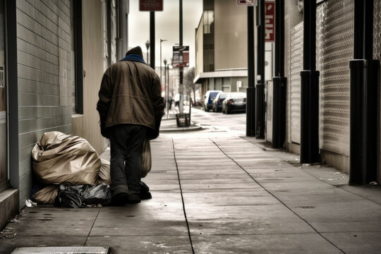 Surviving on the Sidewalk Homeless Person Navigating the Challenges of Urban Life, generative ai