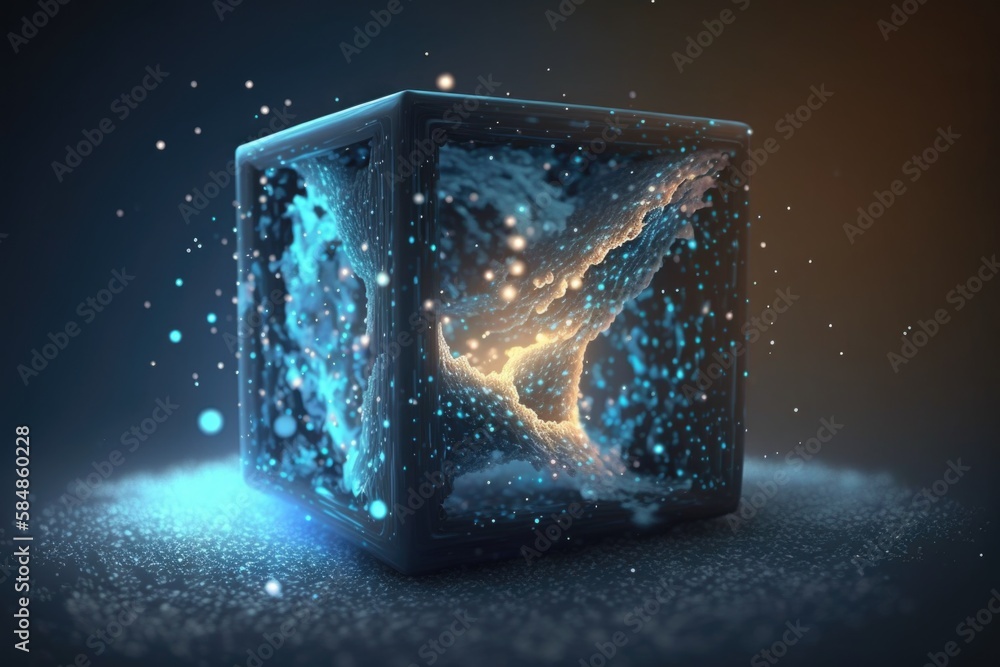 Poster a glowing cube with a star in the middle of it and a lightening effect deep sea trench animation mot