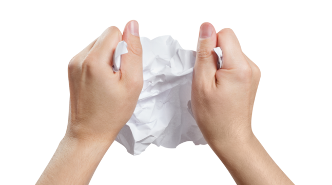 Hands crumpling a paper, cut out