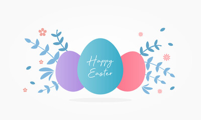 easter greeting card with eggs and flowers background