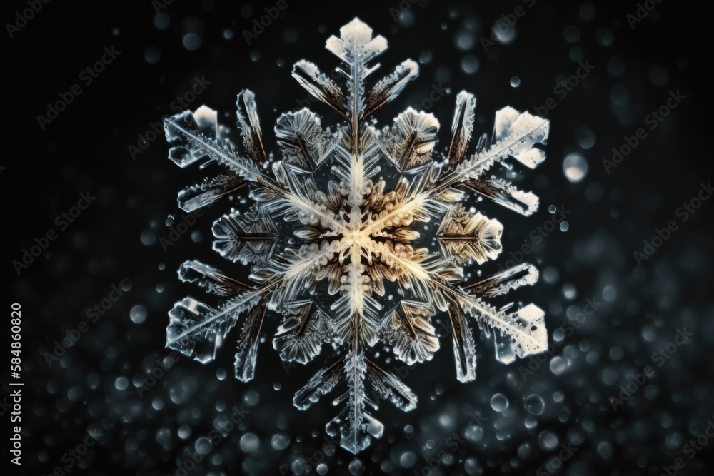 Poster a snowflake is shown in the dark with snow flakes tundra macro photography macro photography generat