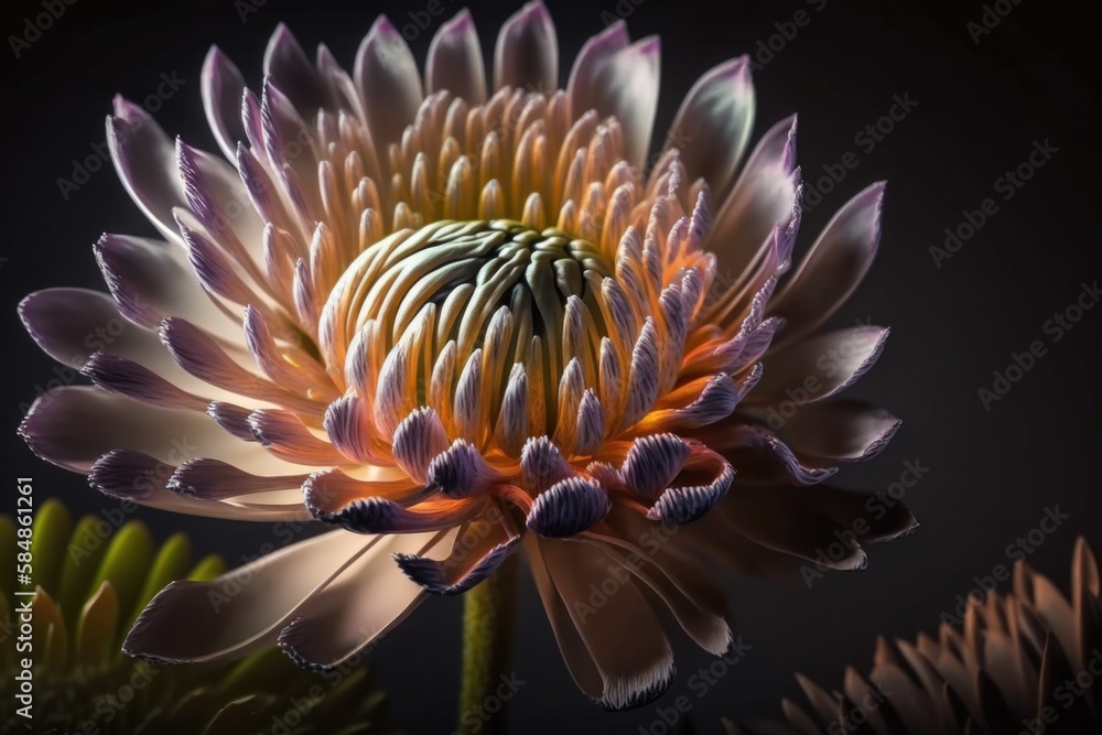 Poster a large flower with a dark background and a few leaves around it savanna macro photography macro pho