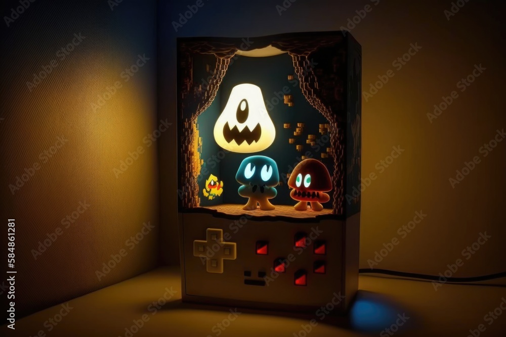 Aufkleber a nintendo game console with a glowing screen and a glowing light arcade found object art lighting d