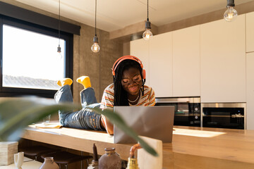 Happy studying and listening to music at home