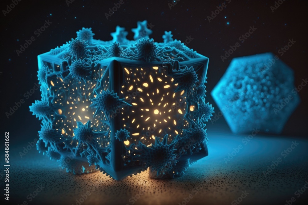 Poster a glowing object with a star pattern on it's surface deep sea trench macro photography scientific ph