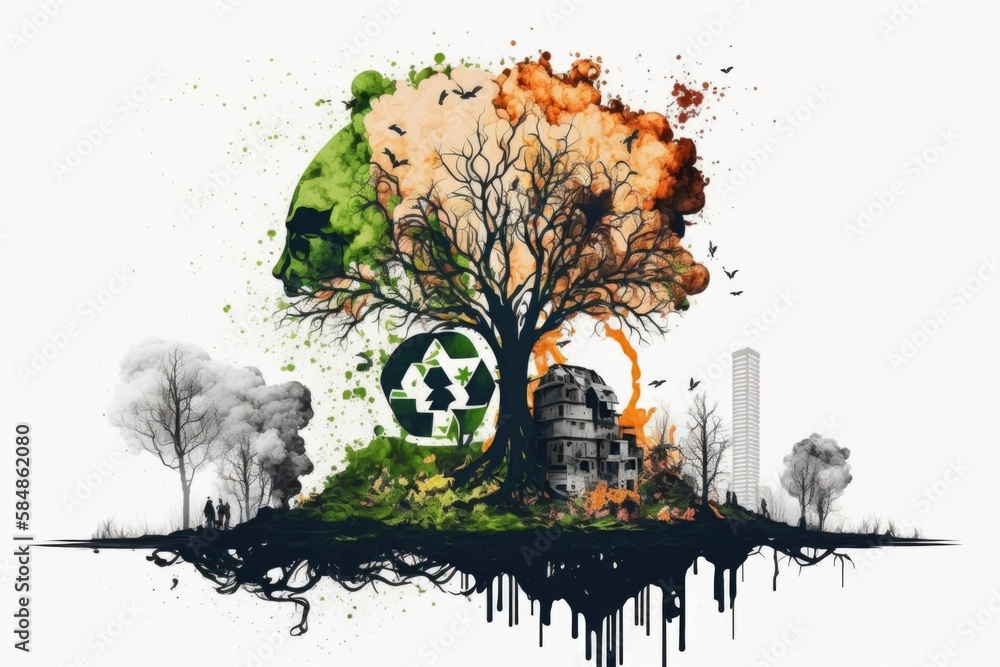 Poster a tree with a green recycle and a recycle symbol on it oasis environmental art environmental managem