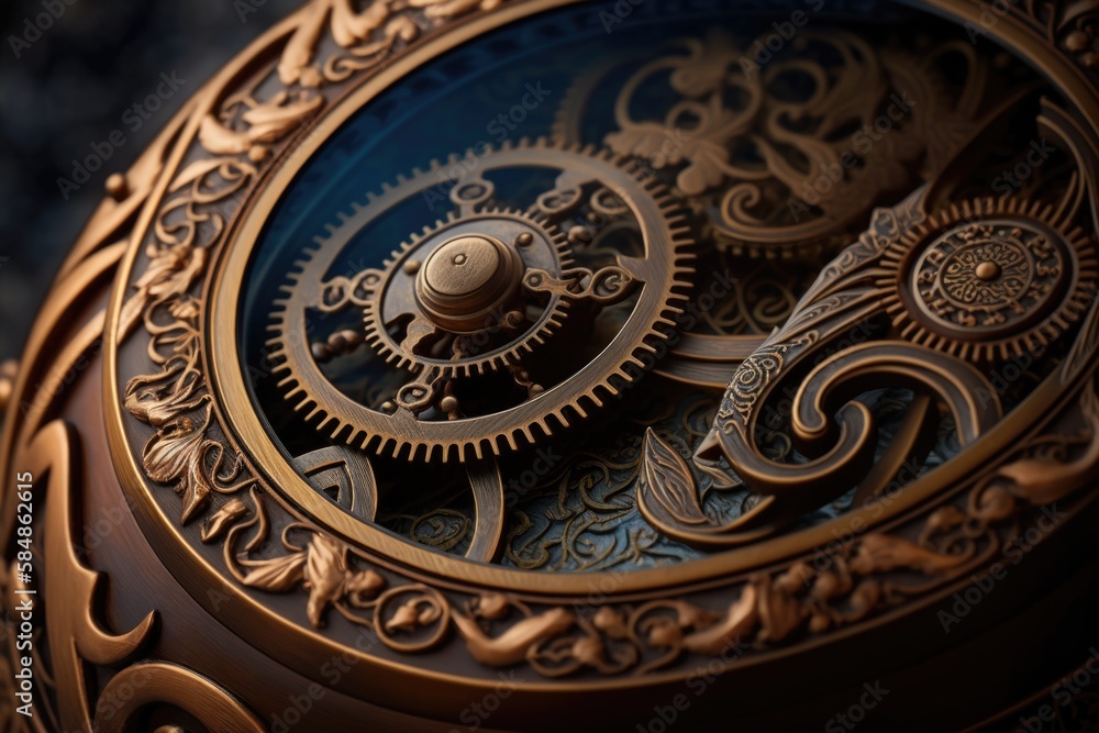 Poster a close up of a clock with a mechanical design on it historic clock tower kinetic art smart watches 