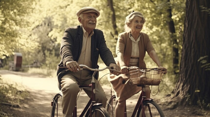 Senior Adult Couple Enjoying a Bike Ride Together - Generatvie AI.