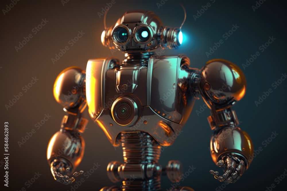 Poster a robot with glowing eyes and a black background is shown in this image car repair shop animation ro