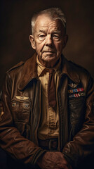 Obraz premium Elderly Senior Male World War II Soldier Portrait - Generatvie AI.