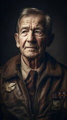 Elderly Senior Male World War II Soldier Portrait - Generatvie AI.