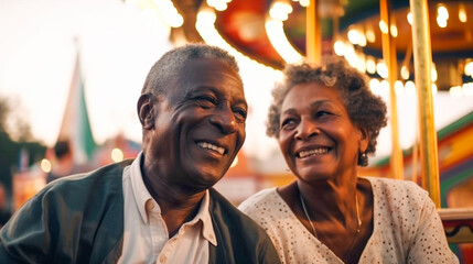 Happy Senior African American Couple Enjoying An Afternoon at the Carnival - Generatvie AI.