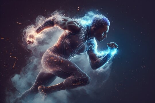 A Man Running With A Glowing Body And Head In The Air Power Plant Sports Photography Action Photography