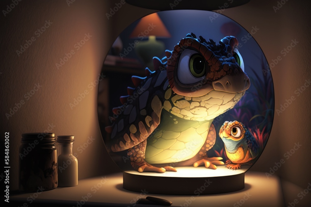 Aufkleber a lamp that has a picture of a lizard inside of it aquarium photorealism animation filmmaking genera