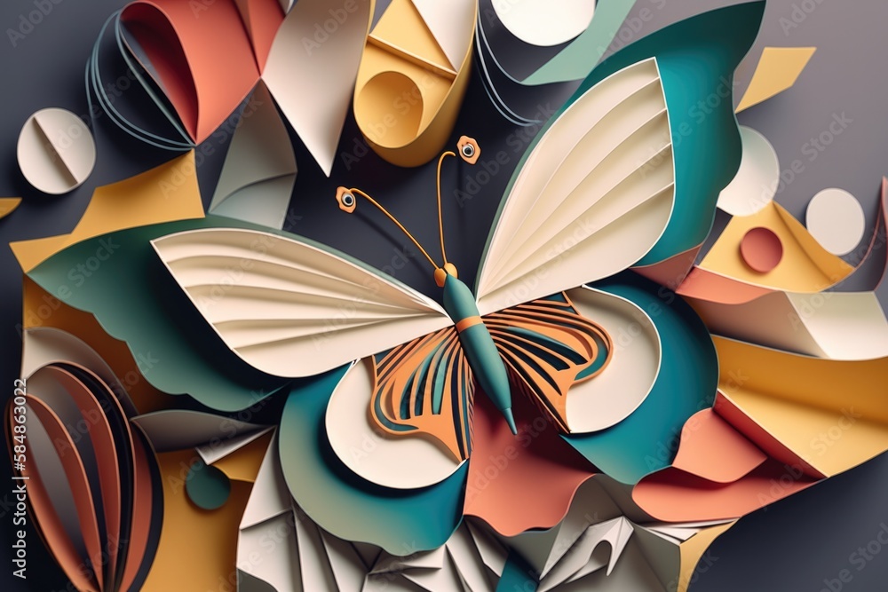 Poster a paper sculpture of a butterfly with a blue background and a white background zoo paper cutting pri