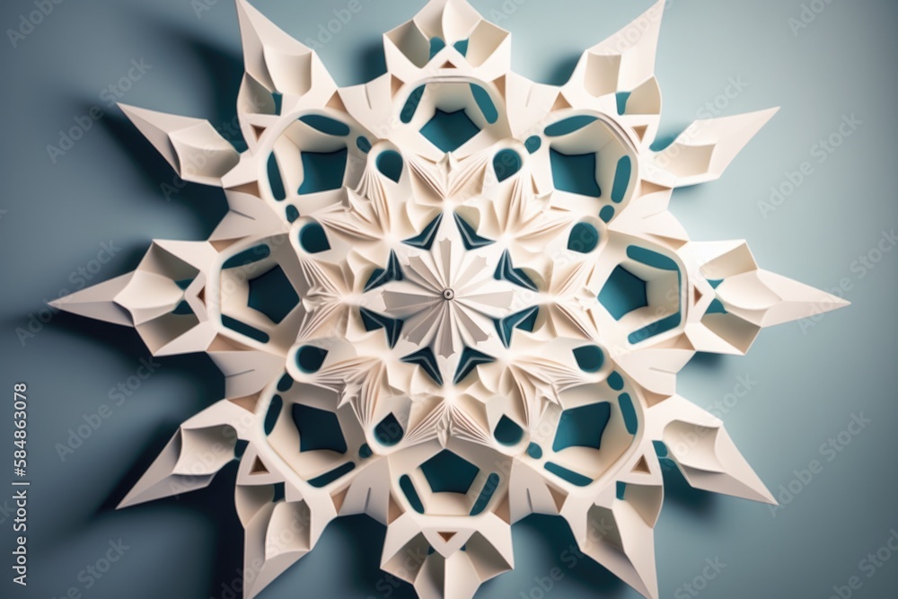 Poster a paper snowflake is shown on a blue background with a shadow arctic sea ice origami print design ge