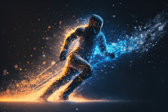 A Man In A Black And Blue Suit Skiing On A Dark Background Alpine Ski Run Sports Photography Winter Sports Gear Generative AI 