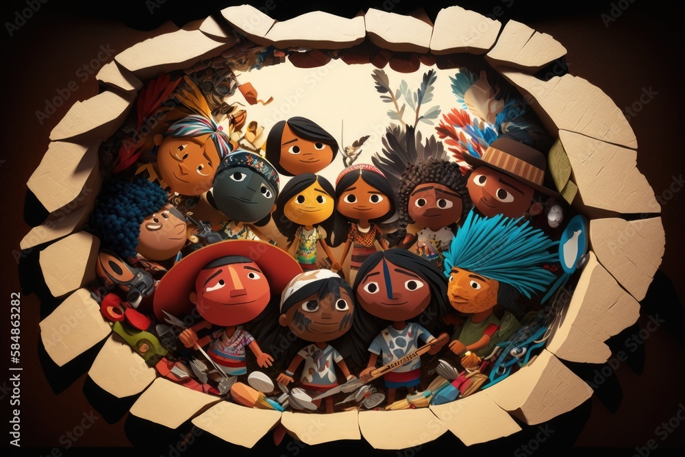 Poster a group of cartoon characters in a hole in a wall with a torn paper tundra animation animation filmm
