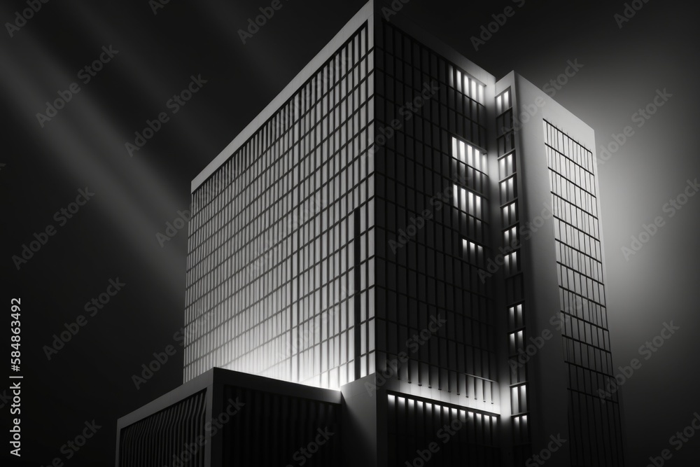 Poster a tall building with lots of windows on top of it at night office building architectural photography