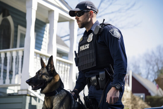 Police Officer and K-9 Partner on Duty in a High-Risk Neighborhood, generative ai