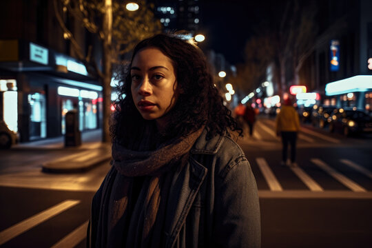 Reclaiming the night - woman walking confidently at night and reclaiming public spaces from street harassment, generative ai
