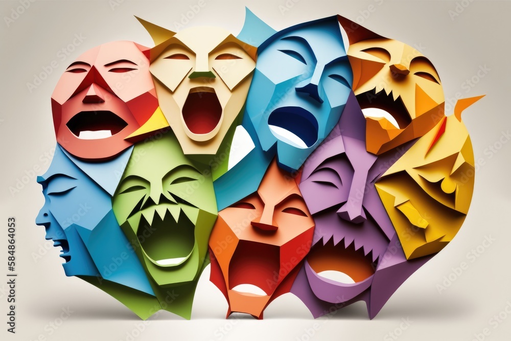 Poster a group of colorful paper cut out of different faces with mouths open workshop performance art vocal