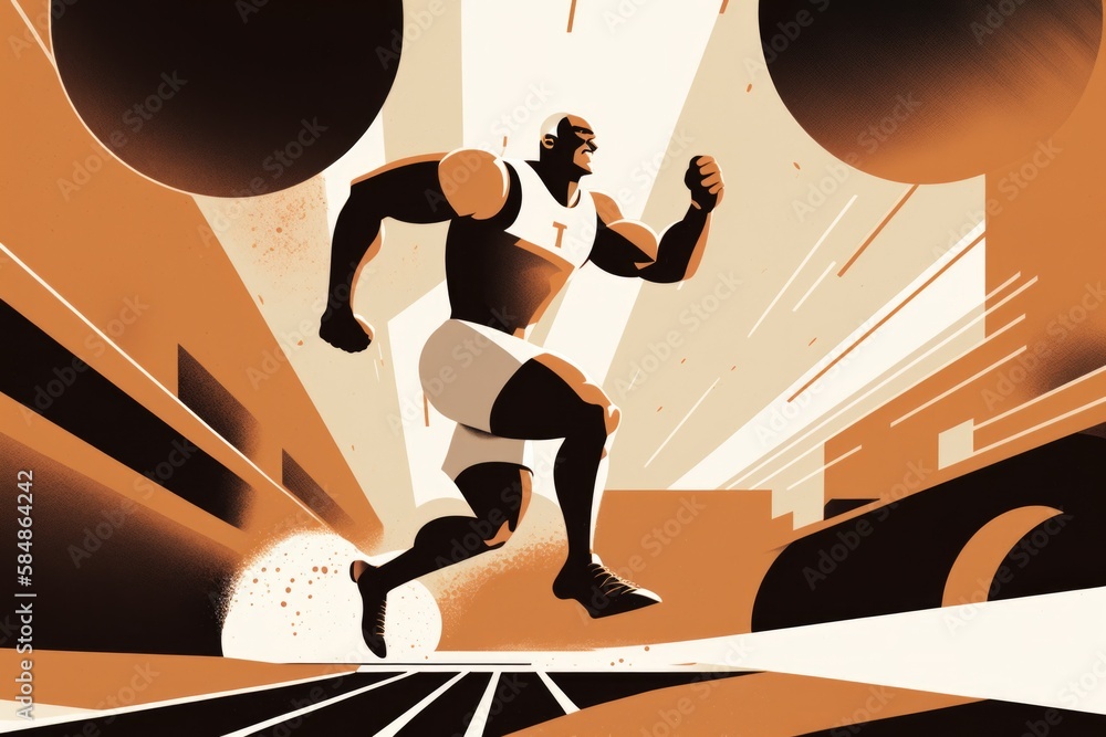 Poster a man running on a track with a clock in the background stadium animation competitive analysis