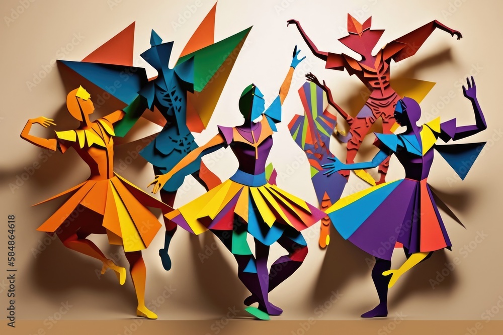 Poster a group of people that are standing in the dirt with paper dance studio paper cutting art modeling g