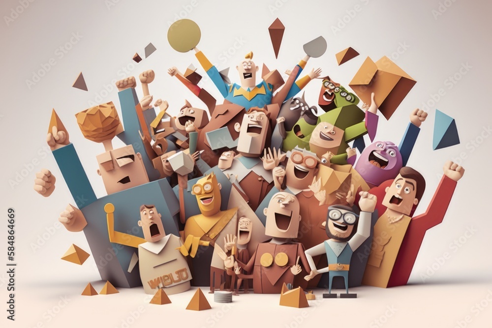 Poster a group of people with their arms in the air and holding up their hands workshop animation motion gr