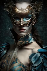 Portrait of a beautiful woman with a mask. Generative Ai