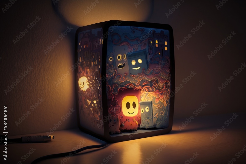 Poster a lamp that has a picture of a cat and a cat on it lunar landscape found object art lighting design 