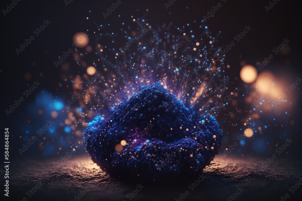 Poster a blue object with a lot of lights in the background and a black background deep sea trench animatio