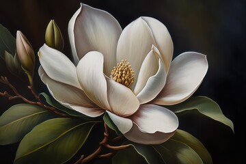 Painting of a magnolia flower - obrazy, fototapety, plakaty