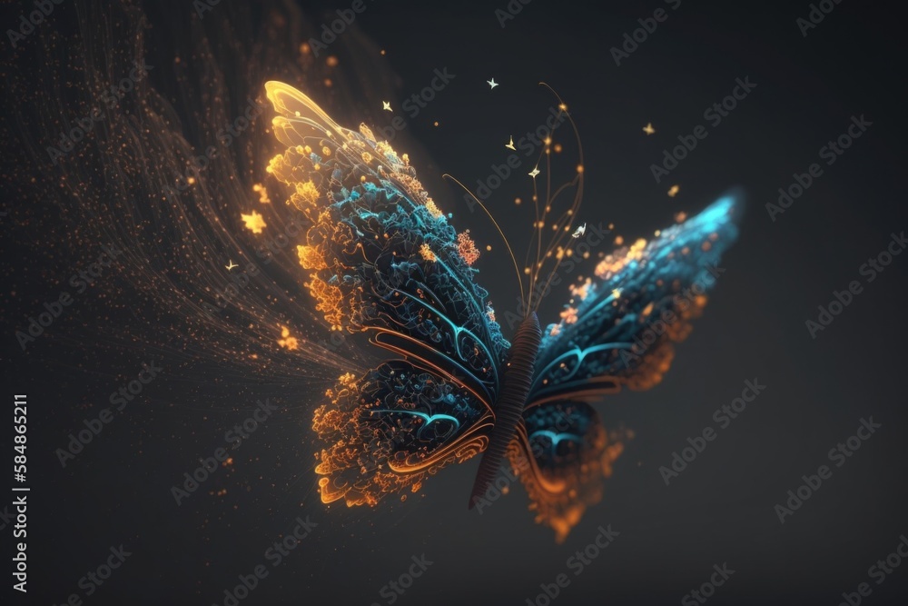 Poster a butterfly with glowing wings flying through the air with stars and sparkles zoo animation motion g