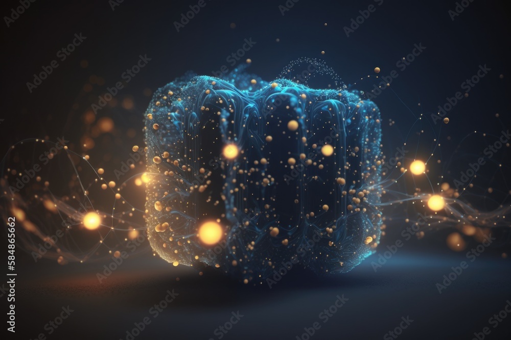Poster a blue box with glowing lights around it on a dark background deep sea trench animation motion graph