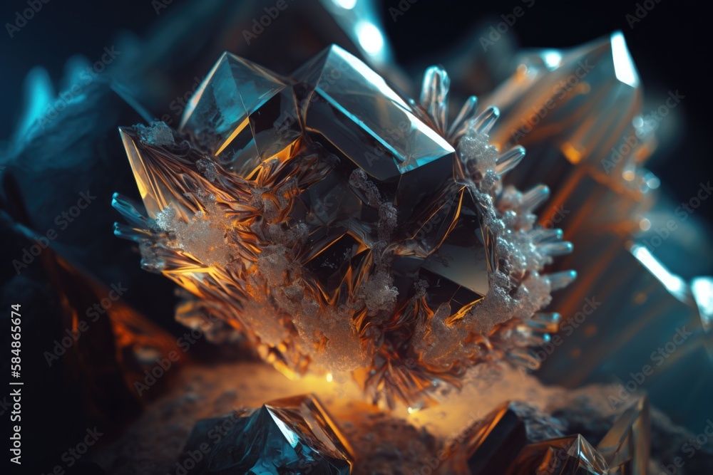 Poster a close up of a bunch of crystals on a table top lunar landscape macro photography motion graphics g