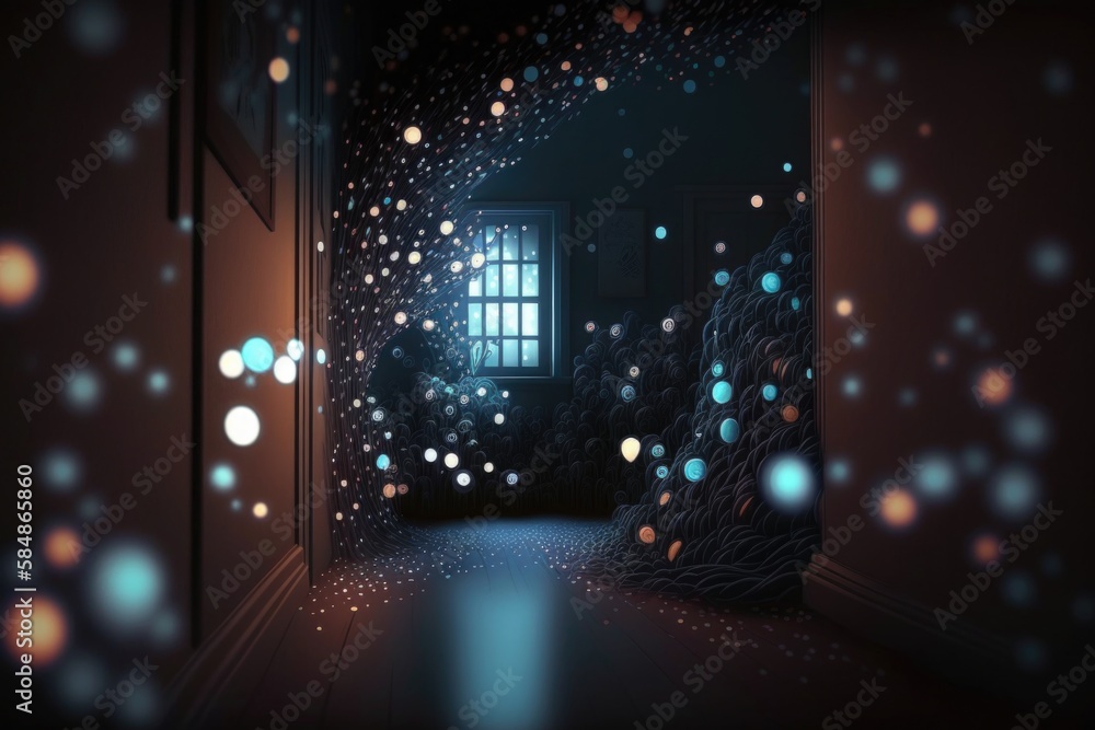 Poster a hallway with a window and a bunch of lights on the wall deep sea trench animation motion graphics 