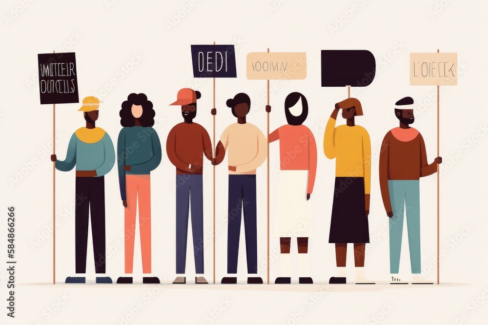 Poster a group of people holding signs and standing next to each other zoo suprematism diversity and inclus
