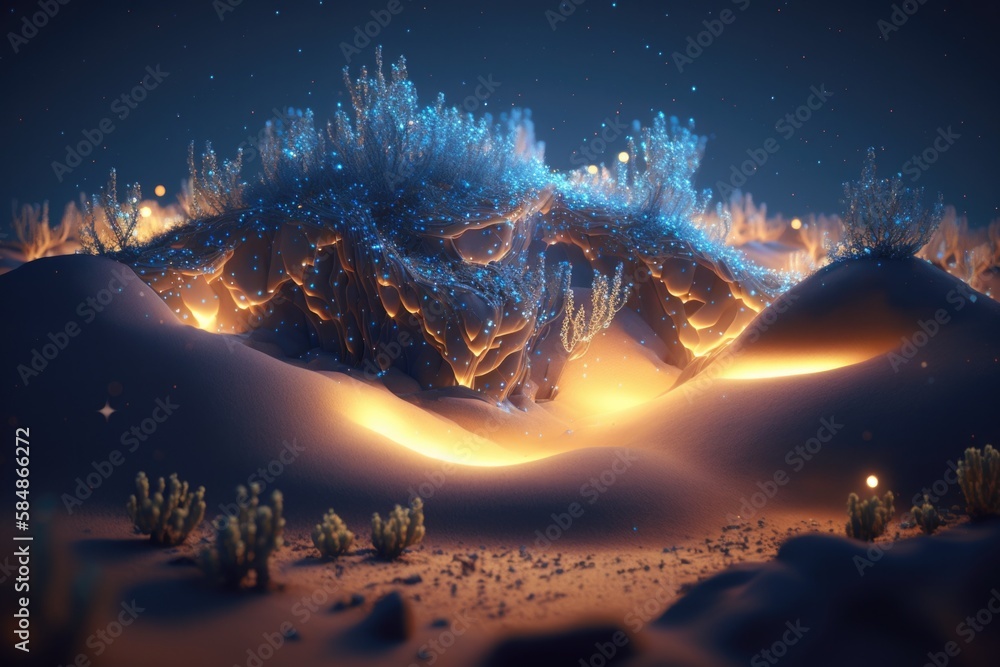 Aufkleber a desert scene with a mountain and a sky filled with stars moonlit desert video art motion graphics 