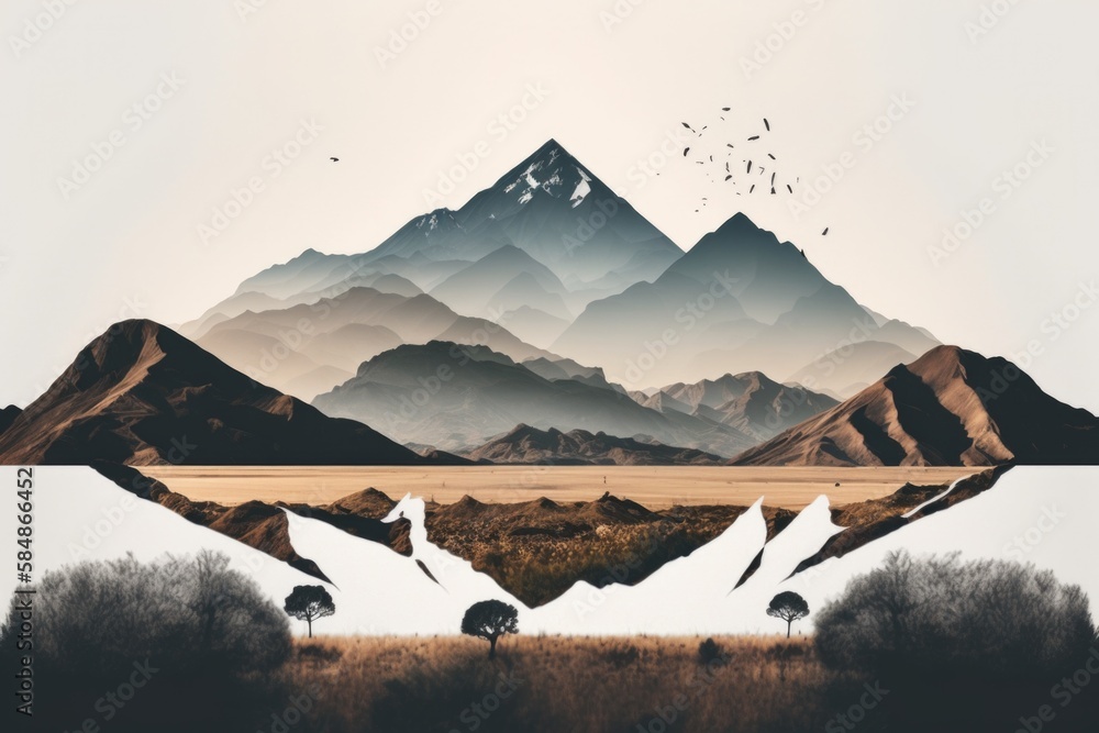 Poster a mountain range with a lake and trees in the foreground mountain graphic design mountains generativ