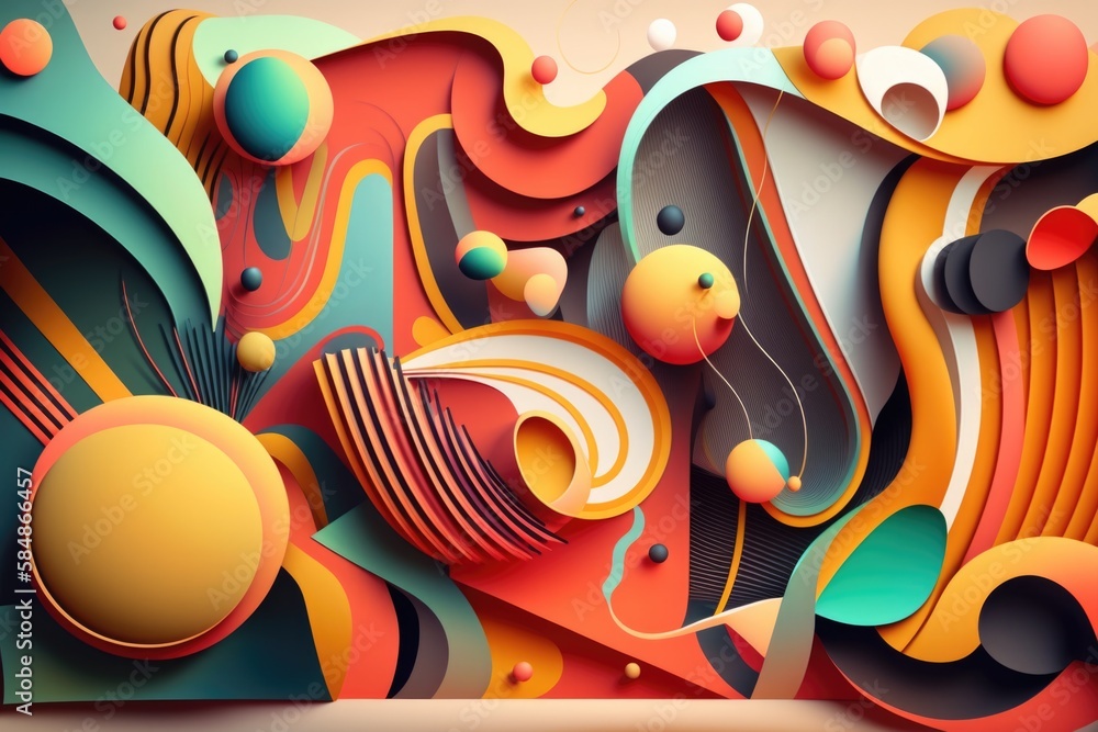Poster a colorful abstract painting with a lot of shapes and colors on it graffiti wall typography motion g