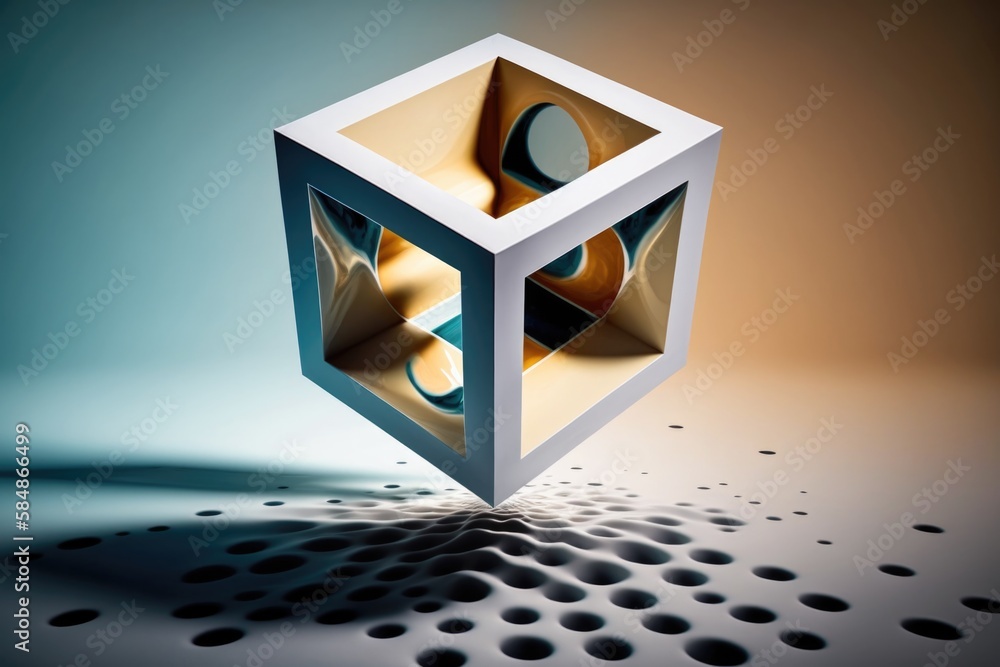Poster a cube with a hole in the middle of it and a shadow on the ground deep sea trench abstract photograp