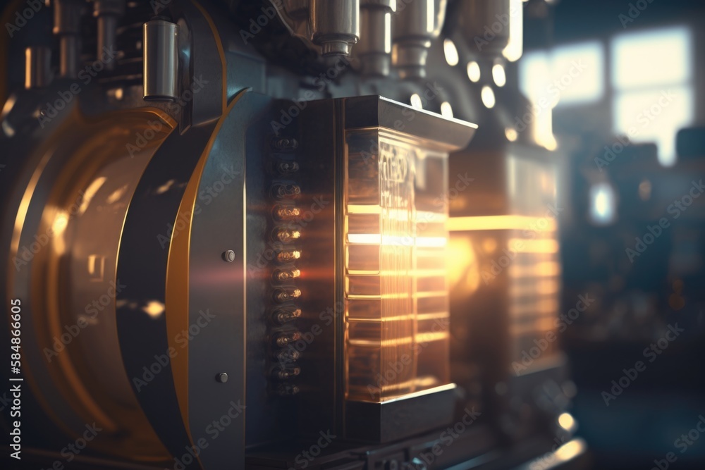 Poster a close up of a machine with a light coming out of it factory animation motion graphics