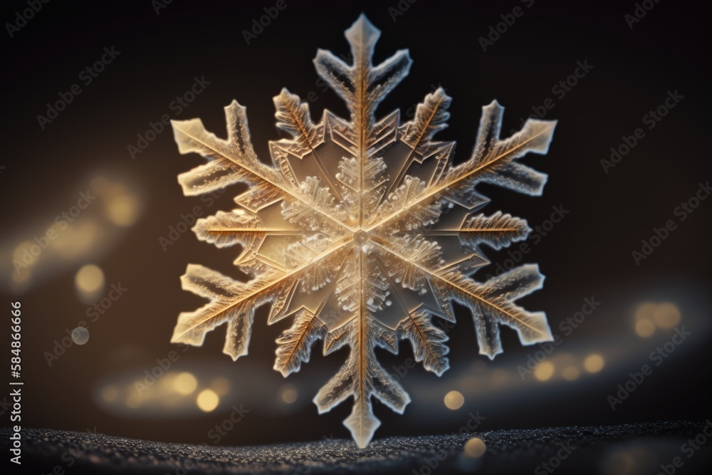 Poster a snowflake is shown in the dark with lights around it ice rink macro photography computer graphics 