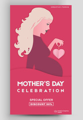 Happy Mother's Day. Editable post template for banner sale, presentation, invitation, stories, streaming.