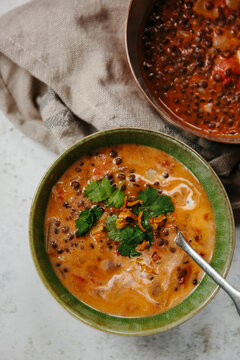 Lentil, tomato and coconut soup. 