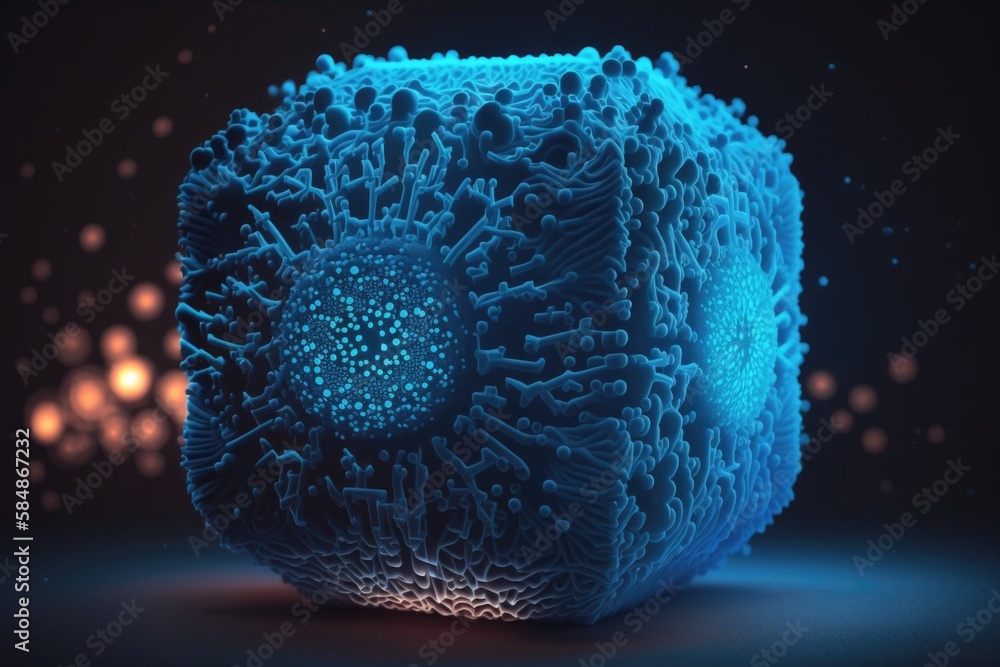 Poster a blue object with a black background and a blue light shining on it coral reef animation motion gra