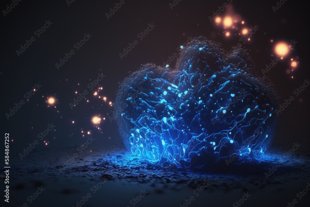 Poster a blue glowing object on a black background with a black background deep sea trench animation motion