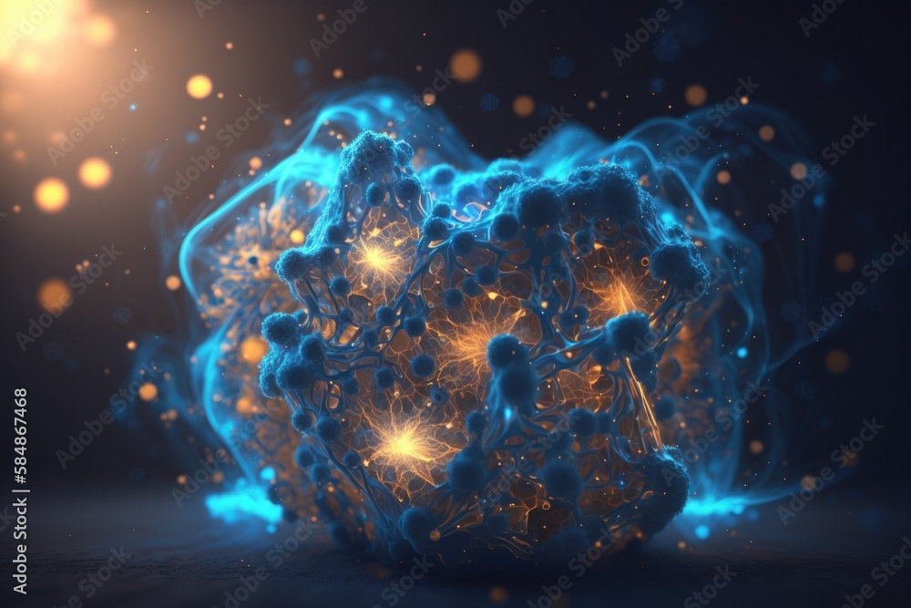 Poster a blue and yellow object with a lot of light around it deep sea trench animation motion graphics gen