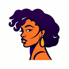 A simple vector style line art with simple, vibrant colors of a beauty icon with an African American female face in profile. Generative AI. 